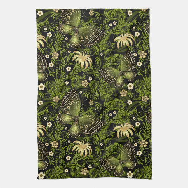 Spring Green-gold Pattern Kitchen Towel (Vertical)
