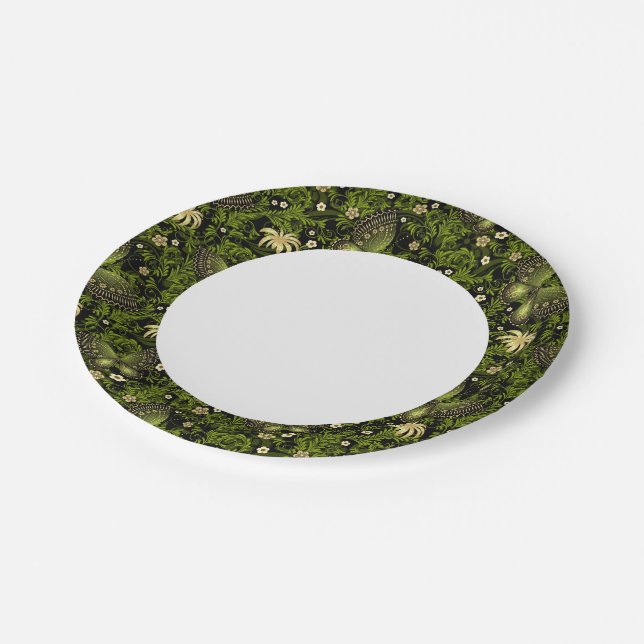 Spring Green-gold Pattern Paper Plates (Angled)