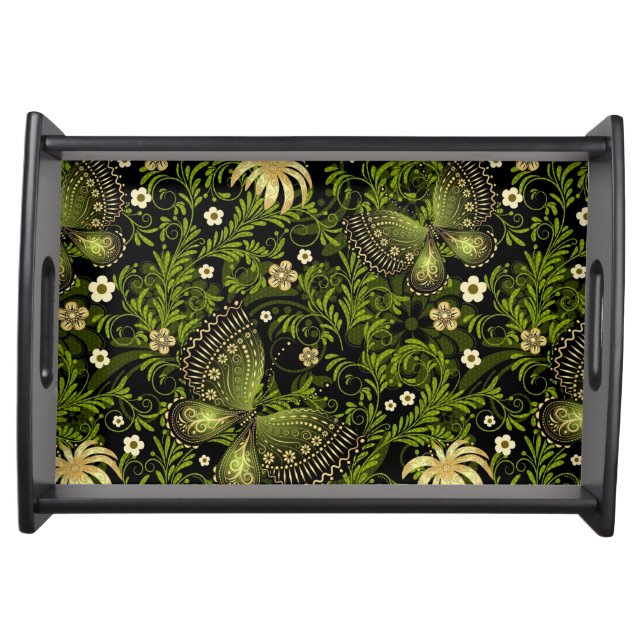 Spring Green-gold Pattern Serving Tray (Front)