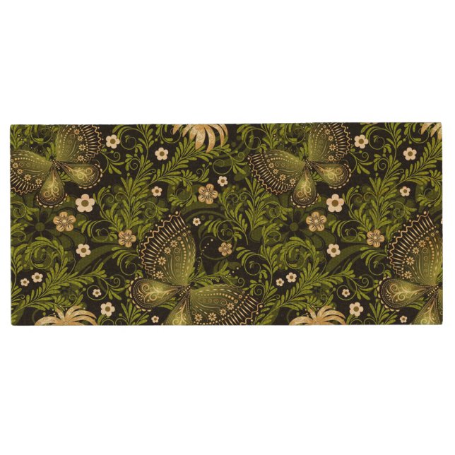 Spring Green-gold Pattern Wood USB Flash Drive (Front)