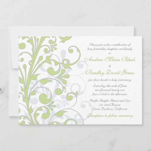 Spring Green, Grey, &amp; White Wedding Invitation