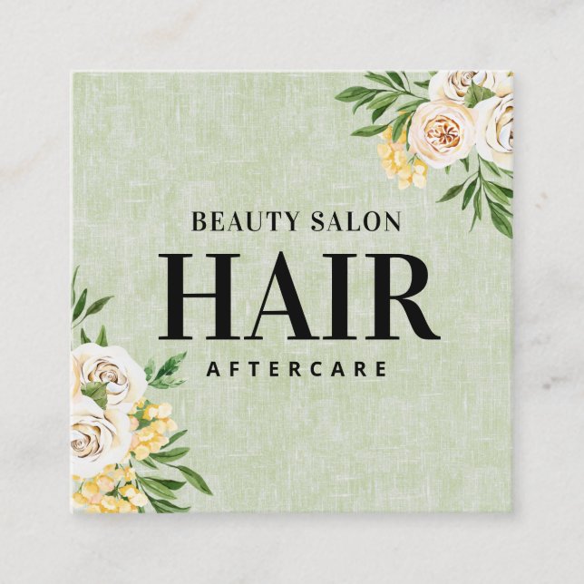 Spring Green Hair Aftercare Square Business Card (Front)