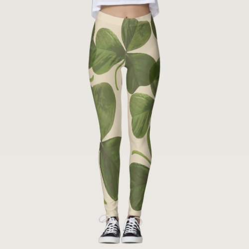 Spring Green Irish Shamrock Design Leggings