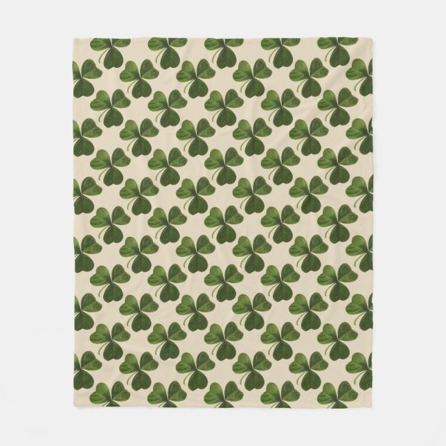 Spring Green Irish Shamrock Pattern Fleece Blanket (Front)