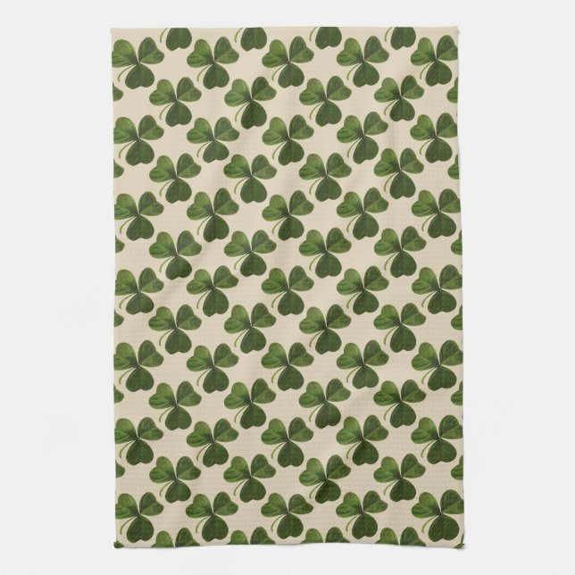 Spring Green Irish Shamrock Pattern Kitchen Towel (Vertical)
