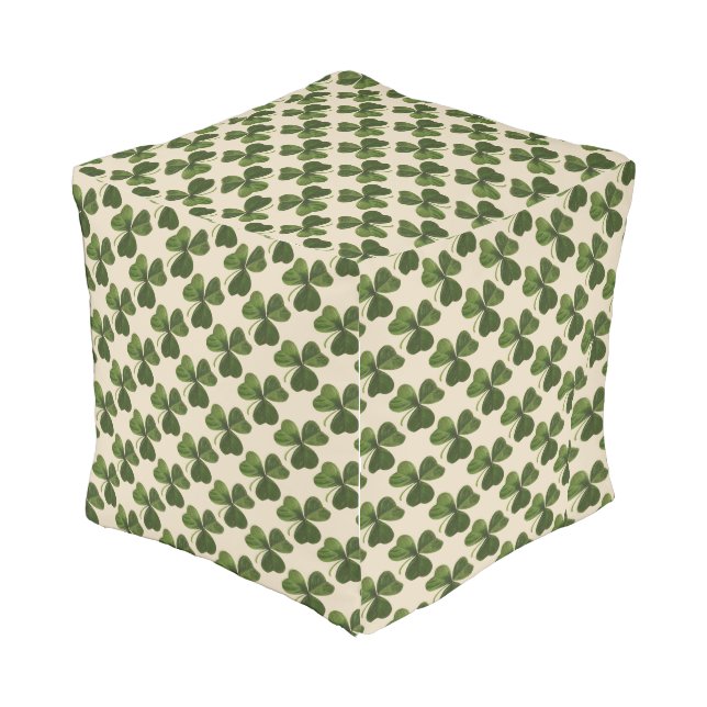 Spring Green Irish Shamrock Pattern Outdoor Pouf (Angled Back)