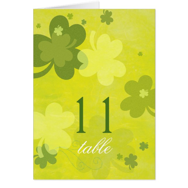 Spring Green Irish Shamrocks Wedding Table Numbers (Front)