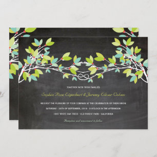 Spring Green Knotted Love Tree Chalkboard Wedding Invitation