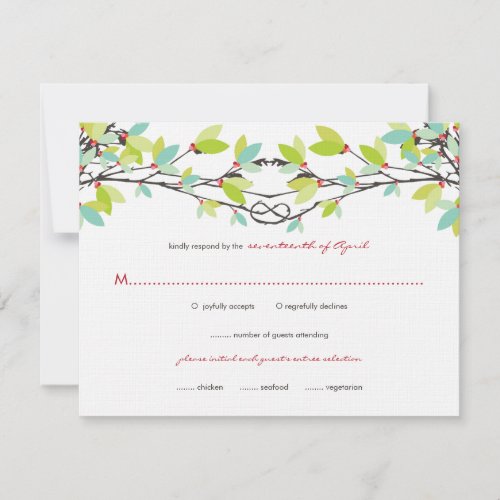 Spring Green Knotted Love Trees Wedding RSVP Card
