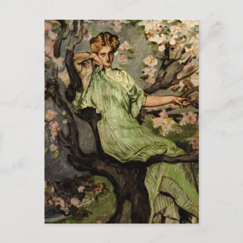 Spring Green Lady _ Vintage Wood Sylph Gibson Girl Postcard