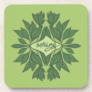 Spring Green Leaves Aesthetic Typography Beverage Coaster