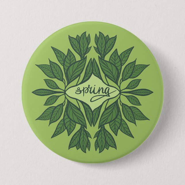 Spring Green Leaves Aesthetic Typography Button (Front)
