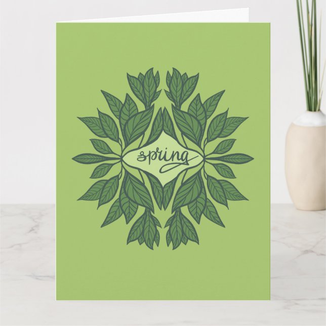 Spring Green Leaves Aesthetic Typography Card (Front)