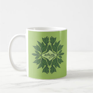 Spring Green Leaves Aesthetic Typography Coffee Mug