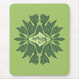 Spring Green Leaves Aesthetic Typography Mouse Pad