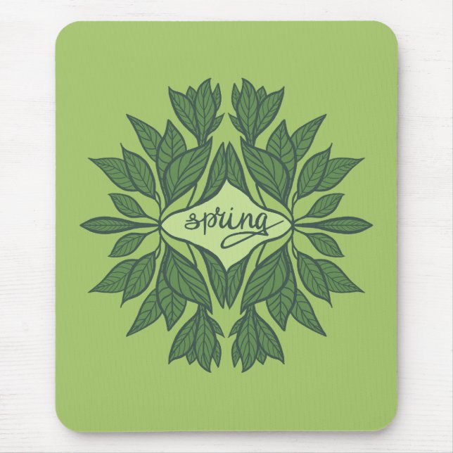 Spring Green Leaves Aesthetic Typography Mouse Pad (Front)