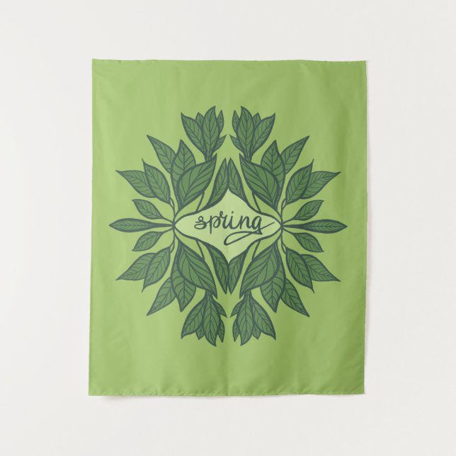 Spring Green Leaves Aesthetic Typography Tapestry (Front)