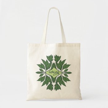 Spring Green Leaves Aesthetic Typography Tote Bag by borianag at Zazzle