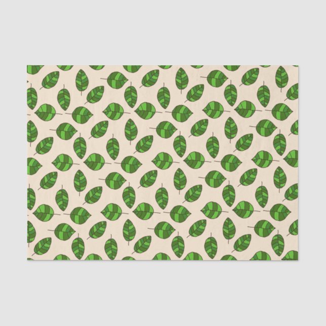 Spring Green Leaves Graphical Leaf Pattern Tissue Paper (Front)