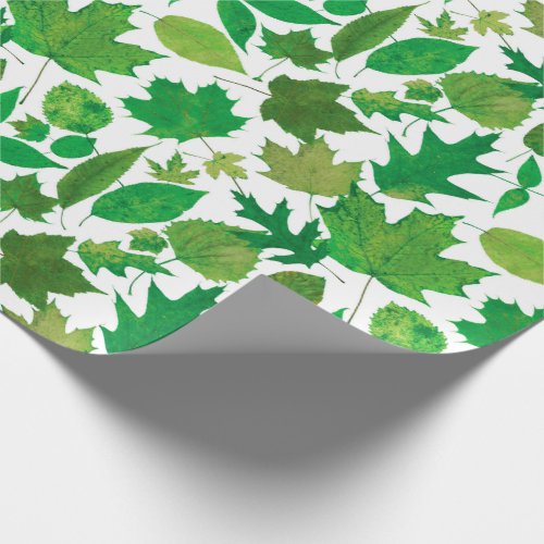 Spring Green Leaves on White Wrapping Paper