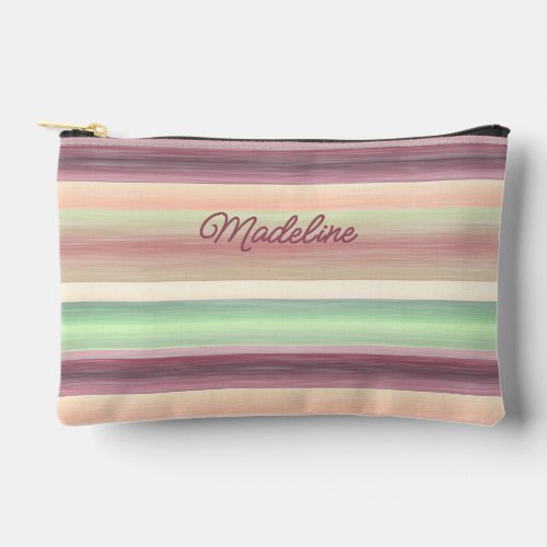 Spring Green Mauve Taupe Peach Pink Art Stripes Accessory Pouch