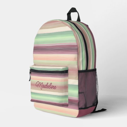Spring Green Mauve Taupe Peach Pink Art Stripes Printed Backpack