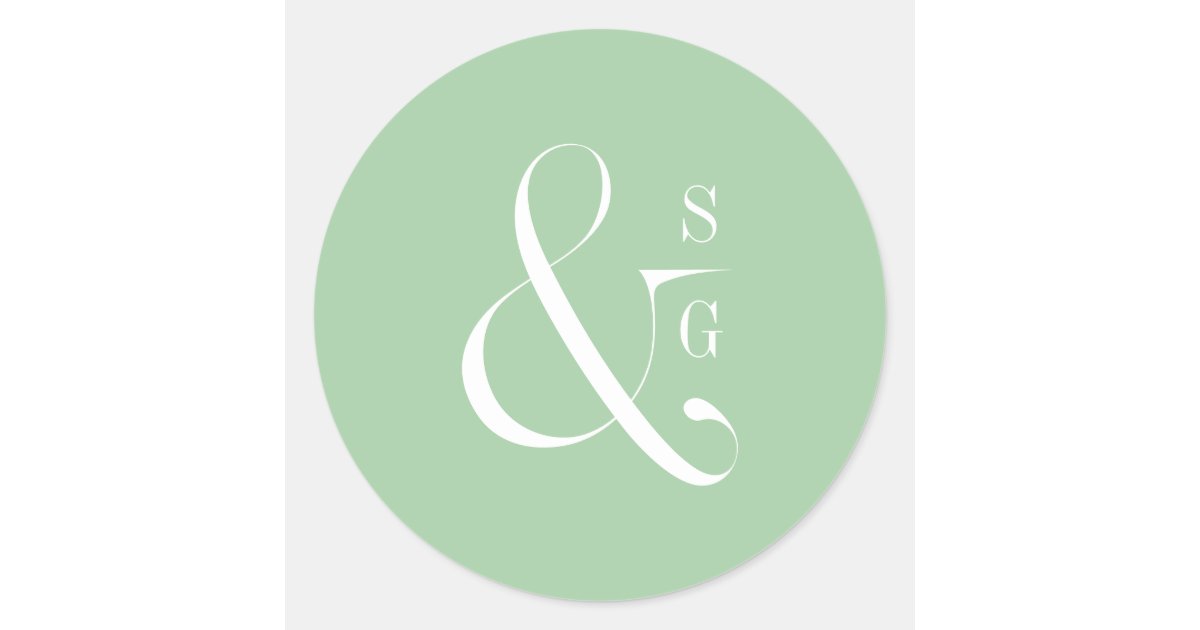 Spring green modern typography couples monogram classic round sticker | Zazzle