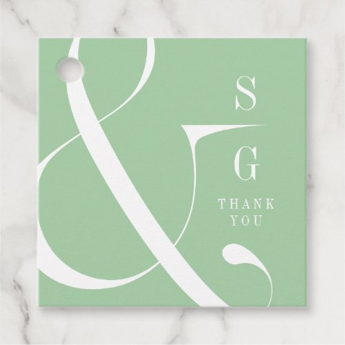Spring green modern typography couples monogram favor tags