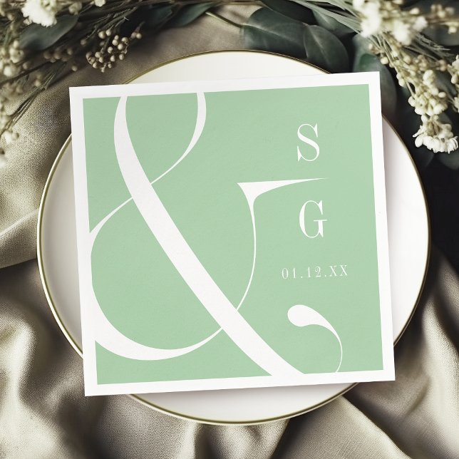 Spring green modern typography couples monogram napkins (Spring green modern typography couples monogram napkins)