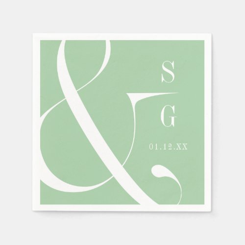 Spring green modern typography couples monogram napkins