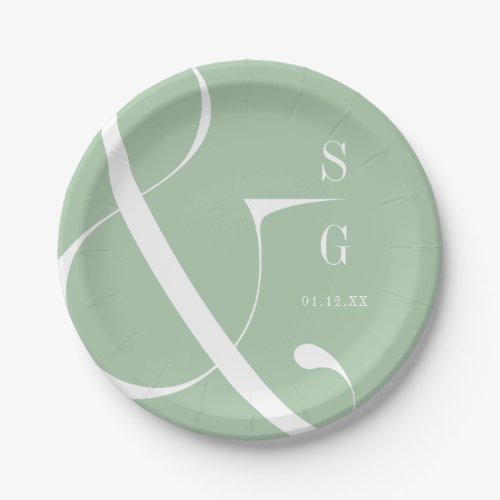 Spring green modern typography couples monogram paper plate