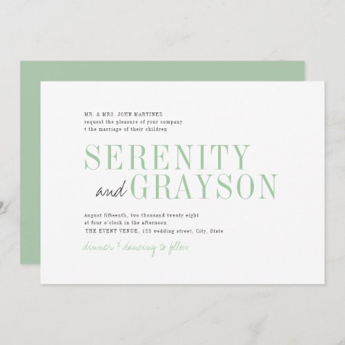 Spring green modern typography minimalist wedding invitation