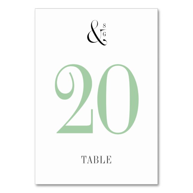 Spring green modern typography wedding table card (Front)