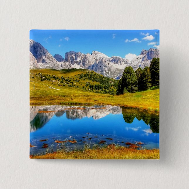 Spring Green Mountain Photo Lake Spring Mountain Button (Front)