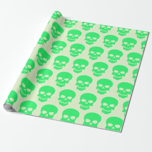 Spring Green on Light Green Skulls Wrapping Paper