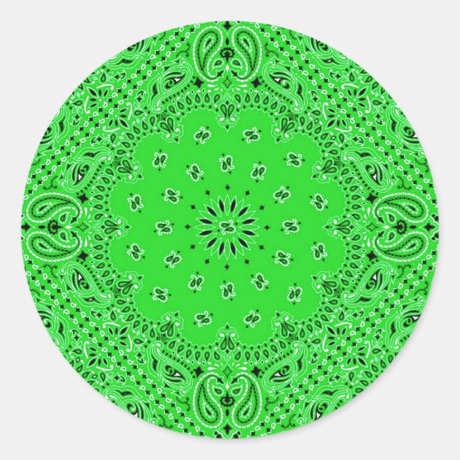 Spring Green Paisley Western Bandana Scarf Print Classic Round Sticker (Front)