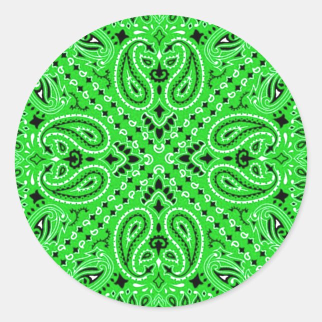 Spring Green Paisley Western Bandana Scarf Print Classic Round Sticker (Front)