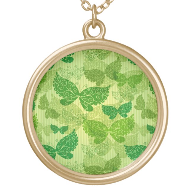 Spring Green Pattern Gold Plated Necklace (Front)