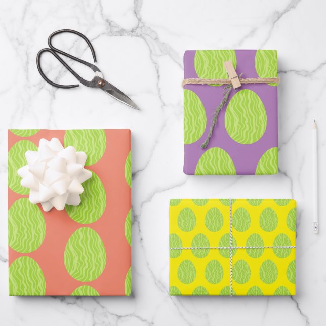 Spring Green Squiggles Easter Egg Wrapping Paper Sheets (Front)