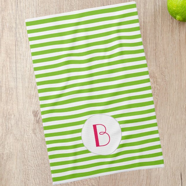 Spring Green Stripe Monogram Kitchen Towel (Creator Uploaded)