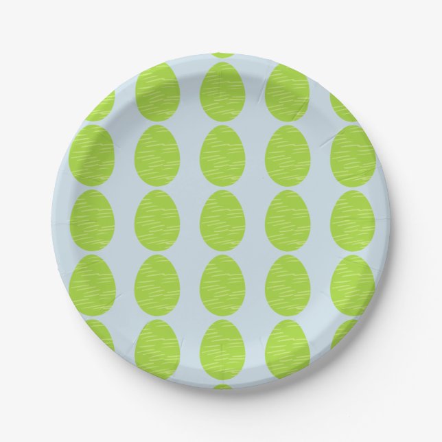 Spring Green Striped Easter Egg Paper Plates (Front)