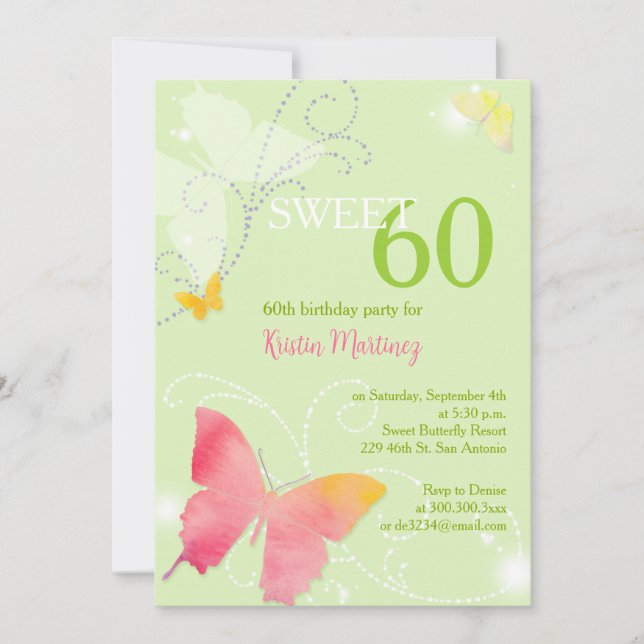 Spring Green Sweet 60th Birthday Party Invitation (Front)