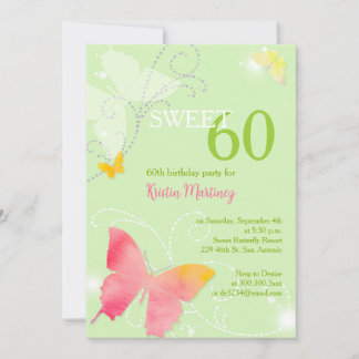 Spring Green Sweet 60th Birthday Party Invitation
