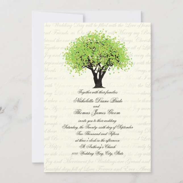 Spring Green Tree Dancing Blooms Wedding Invitation (Front)