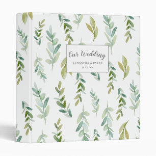 Spring Green Watercolor Botanicals Wedding Planner 3 Ring Binder