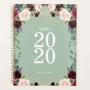 Spring Green Watercolor Floral Hello 2020 Cute Planner