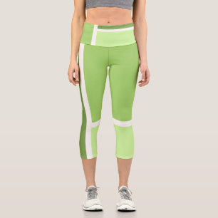 Spring Green, White and your Text, Tricolor Capri Leggings