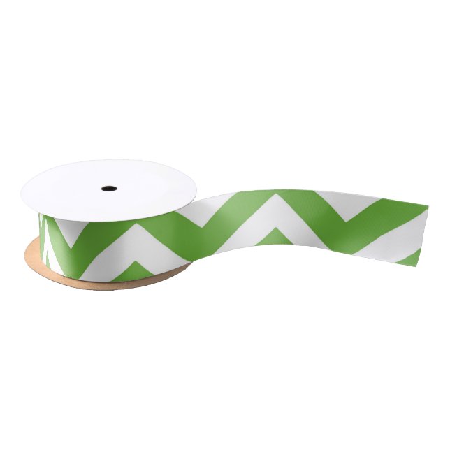 Spring Green & White Chevron Wedding Birthday Satin Ribbon (Spool)