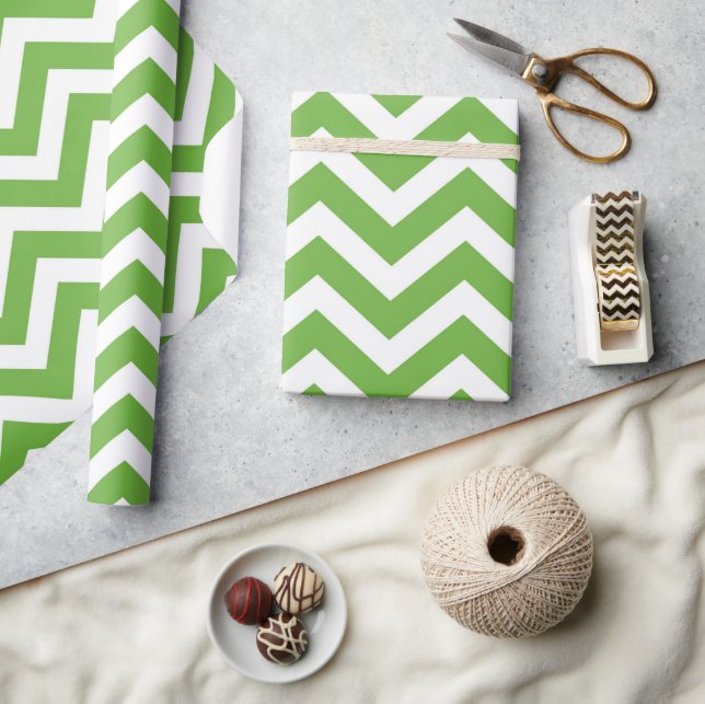 Spring Green & White Chevron Wedding Birthday Wrapping Paper (Crafts)