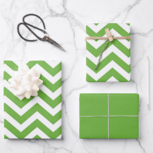 Spring Green & White Chevron Wedding Birthday Wrapping Paper Sheets